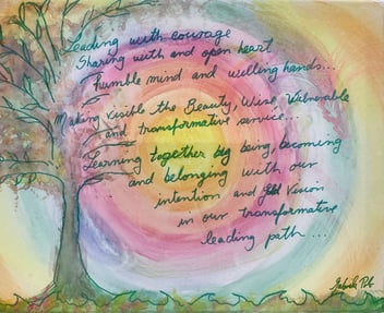 Painting of a tree with words about celebrating growth