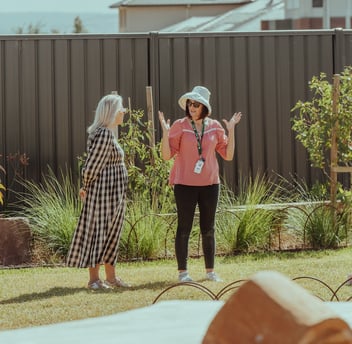 Two educators talking at a kindergarten