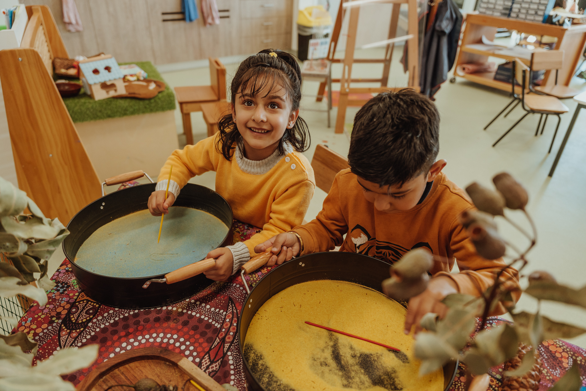 Two children learning in a kindergarten